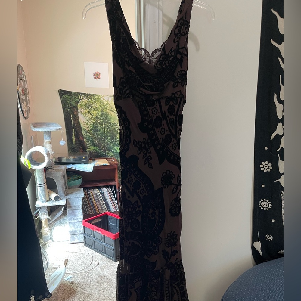 Brown velvet mid calf dress
